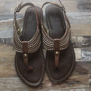 Brown and gold sandals